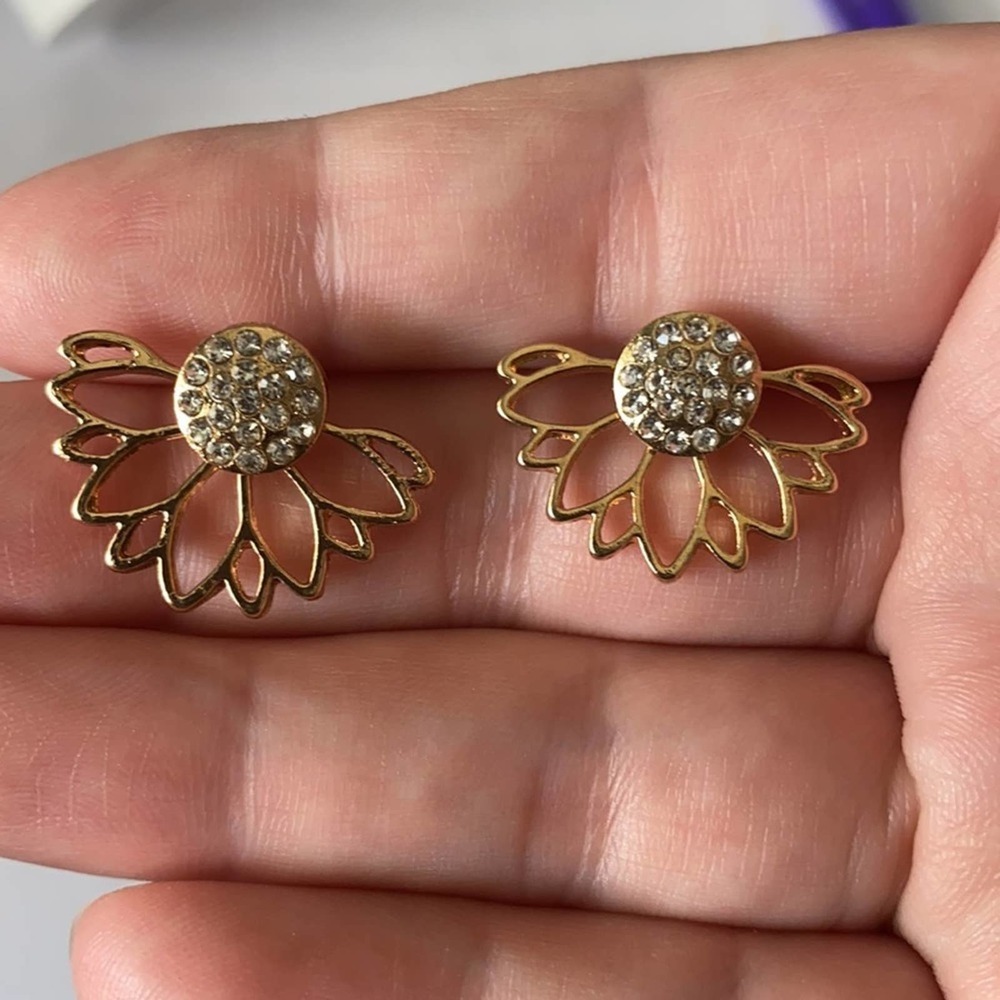 Gold Floral Crystal Accent Stud Earrings